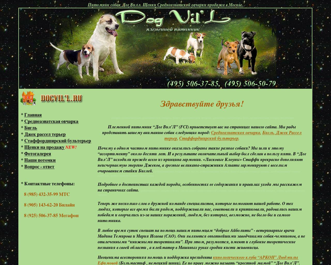 Изображение сайта dogvill.ru в разрешении 1280x1024