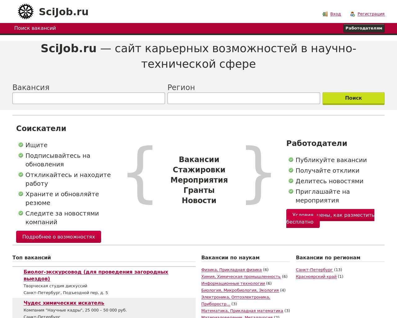 Изображение сайта scijob.ru в разрешении 1280x1024